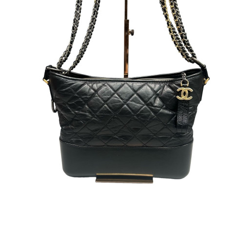 Chanel Quilted Medium Gabrielle Hobo Calfskin Black