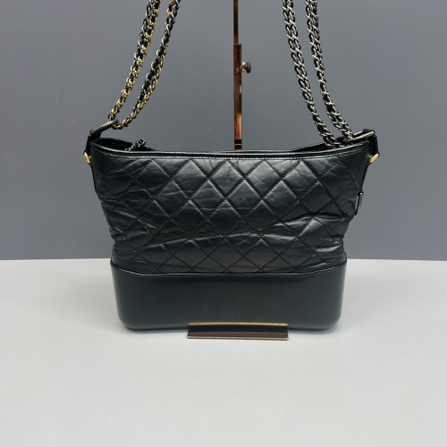 Chanel Quilted Medium Gabrielle Hobo Calfskin Black