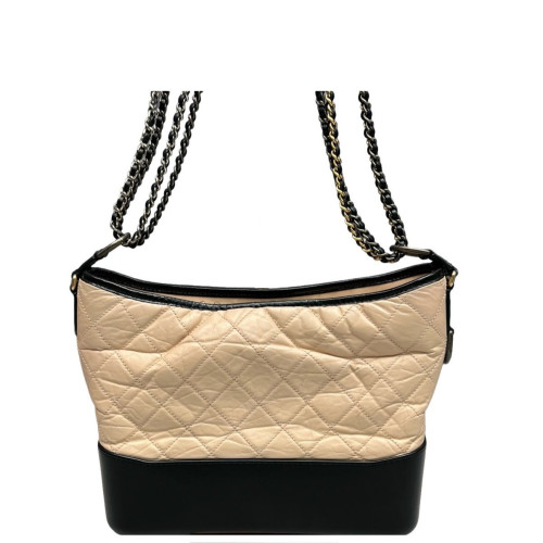 Chanel Quilted Medium Gabrielle Hobo Calfskin Natural Tan Black