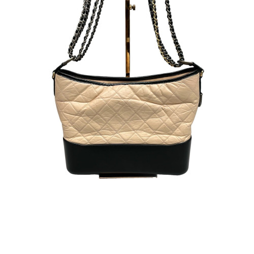 Chanel Quilted Medium Gabrielle Hobo Calfskin Natural Tan Black