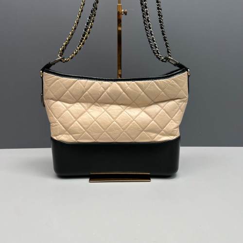 Chanel Quilted Medium Gabrielle Hobo Calfskin Natural Tan Black