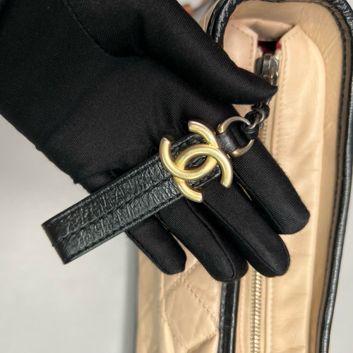 Chanel Quilted Medium Gabrielle Hobo Calfskin Natural Tan Black