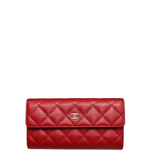 Chanel Quilted Flap Wallet Grained Calfskin Red