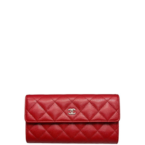 Chanel Quilted Flap Wallet Grained Calfskin Red