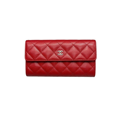 Chanel Quilted Flap Wallet Grained Calfskin Red