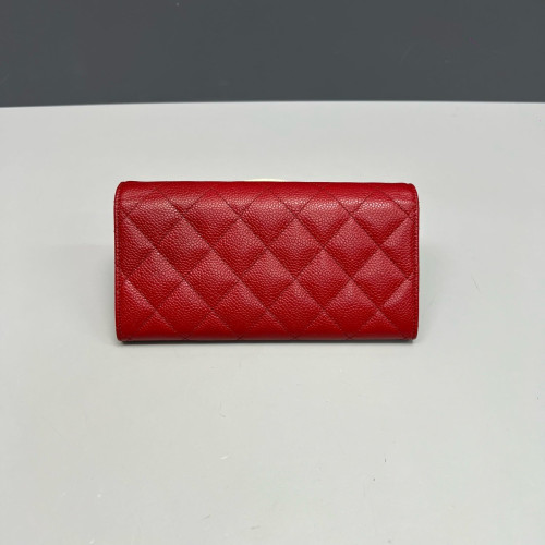 Chanel Quilted Flap Wallet Grained Calfskin Red