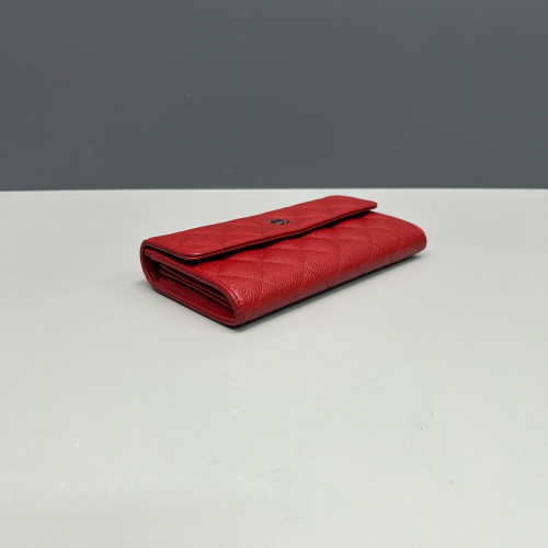 Chanel Quilted Flap Wallet Grained Calfskin Red