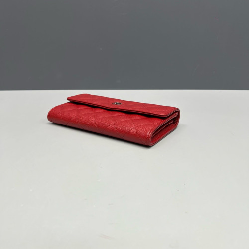 Chanel Quilted Flap Wallet Grained Calfskin Red