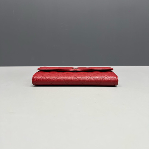Chanel Quilted Flap Wallet Grained Calfskin Red