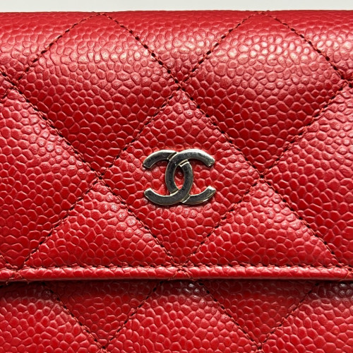 Chanel Quilted Flap Wallet Grained Calfskin Red