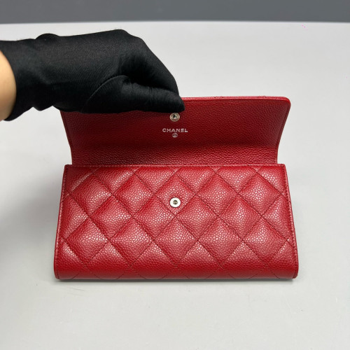 Chanel Quilted Flap Wallet Grained Calfskin Red