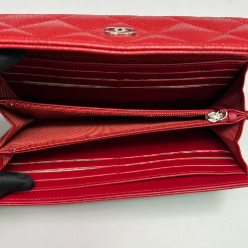 Chanel Quilted Flap Wallet Grained Calfskin Red