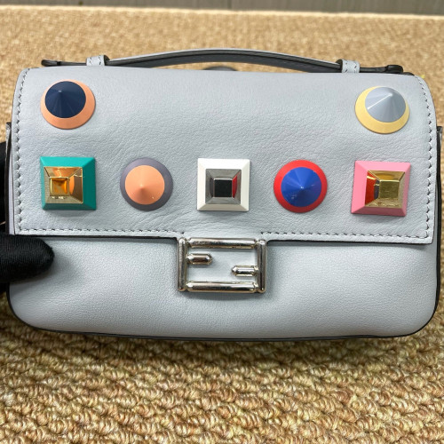 Fendi Studded Baguette Calfskin Slate Blue