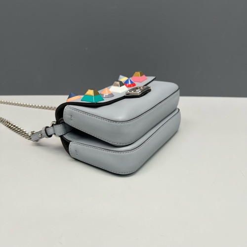 Fendi Studded Baguette Calfskin Slate Blue