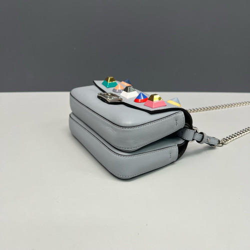 Fendi Studded Baguette Calfskin Slate Blue