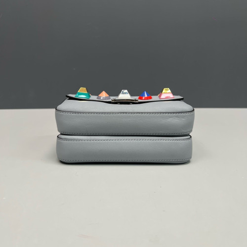 Fendi Studded Baguette Calfskin Slate Blue