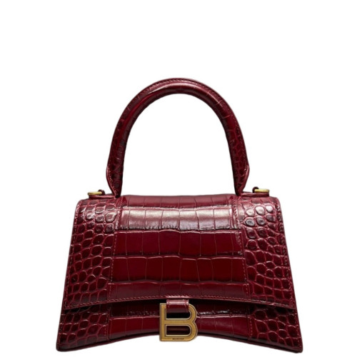 Balenciaga Hourglass Small Calfskin Crocodile Embossed Burgundy