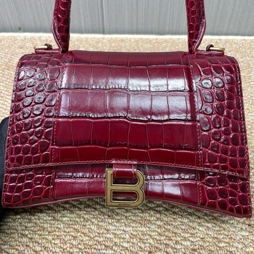 Balenciaga Hourglass Small Calfskin Crocodile Embossed Burgundy