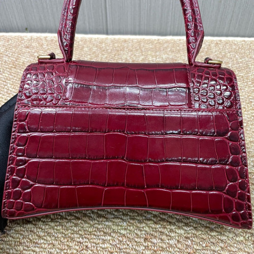 Balenciaga Hourglass Small Calfskin Crocodile Embossed Burgundy