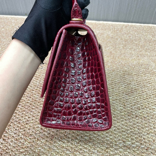 Balenciaga Hourglass Small Calfskin Crocodile Embossed Burgundy
