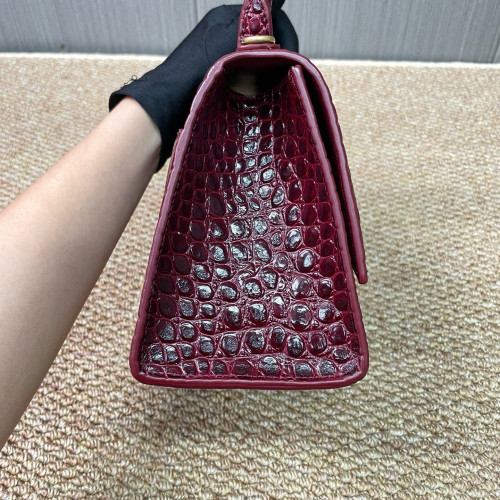 Balenciaga Hourglass Small Calfskin Crocodile Embossed Burgundy