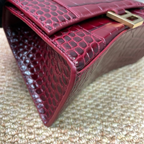 Balenciaga Hourglass Small Calfskin Crocodile Embossed Burgundy