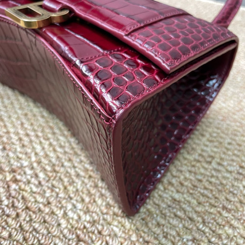 Balenciaga Hourglass Small Calfskin Crocodile Embossed Burgundy