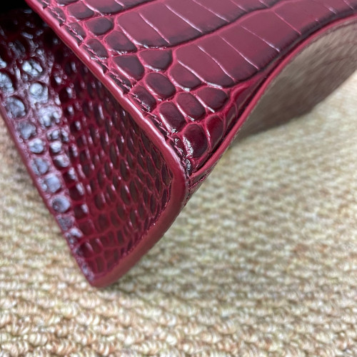 Balenciaga Hourglass Small Calfskin Crocodile Embossed Burgundy
