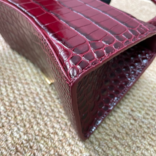 Balenciaga Hourglass Small Calfskin Crocodile Embossed Burgundy