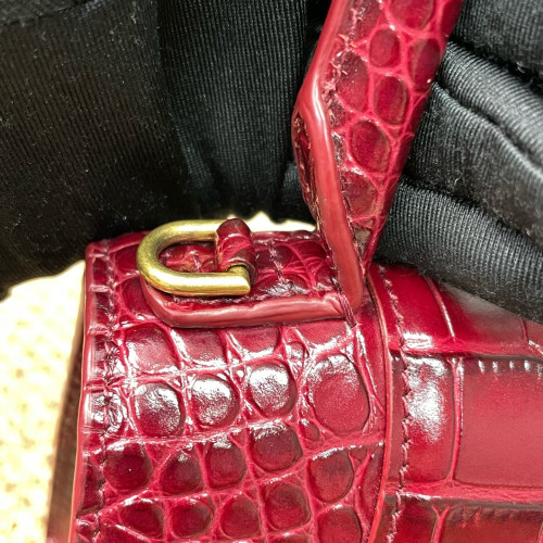 Balenciaga Hourglass Small Calfskin Crocodile Embossed Burgundy