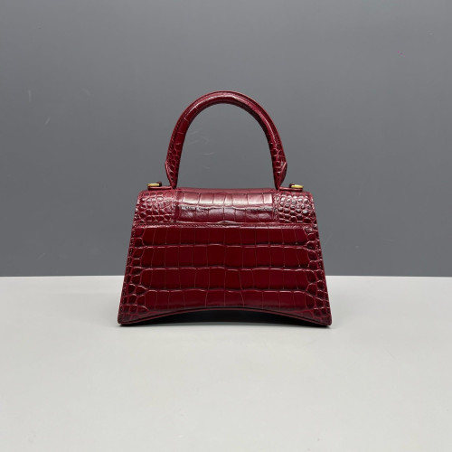 Balenciaga Hourglass Small Calfskin Crocodile Embossed Burgundy