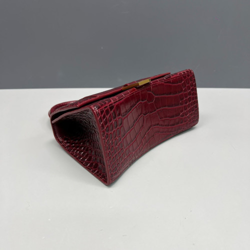 Balenciaga Hourglass Small Calfskin Crocodile Embossed Burgundy