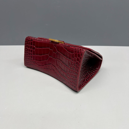 Balenciaga Hourglass Small Calfskin Crocodile Embossed Burgundy