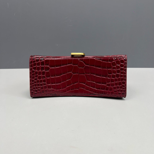 Balenciaga Hourglass Small Calfskin Crocodile Embossed Burgundy