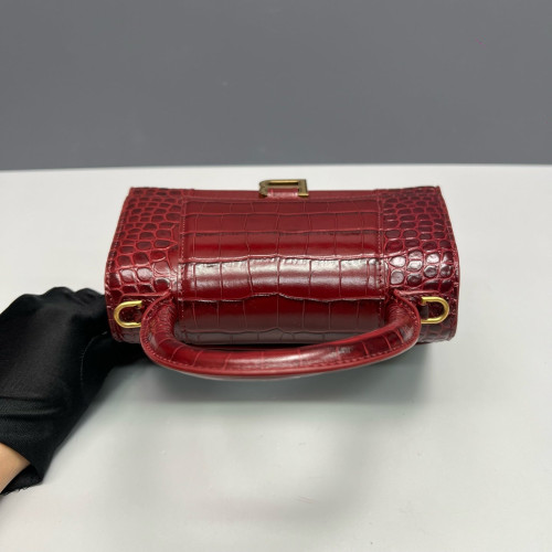 Balenciaga Hourglass Small Calfskin Crocodile Embossed Burgundy