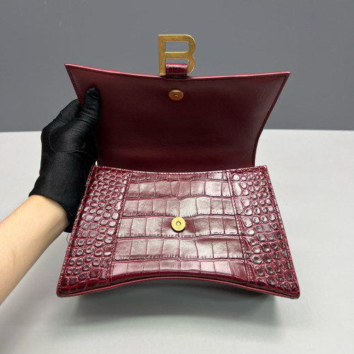 Balenciaga Hourglass Small Calfskin Crocodile Embossed Burgundy