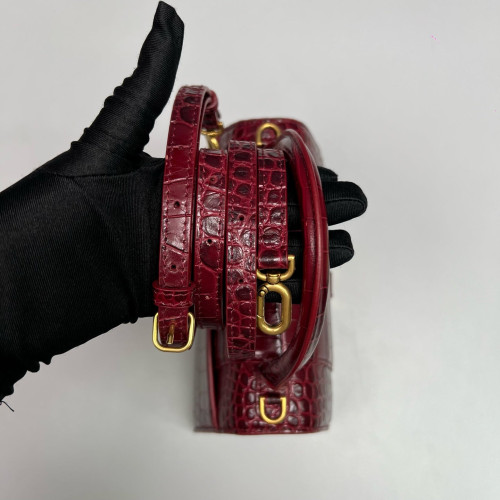 Balenciaga Hourglass Small Calfskin Crocodile Embossed Burgundy