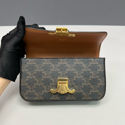 Celine Small Triomphe Shoulder Bag Triomphe Brown Black