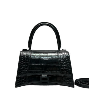 Balenciaga Hourglass Small Calfskin Crocodile Embossed Black