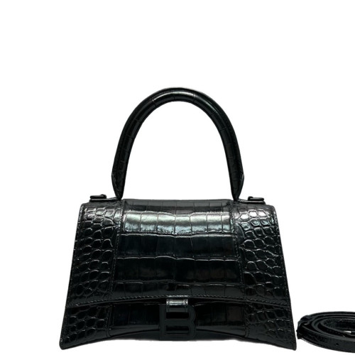 Balenciaga Hourglass Small Calfskin Crocodile Embossed Black