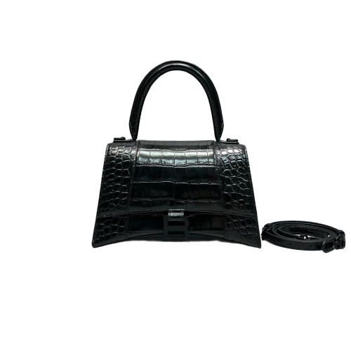 Balenciaga Hourglass Small Calfskin Crocodile Embossed Black