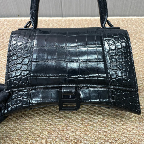 Balenciaga Hourglass Small Calfskin Crocodile Embossed Black