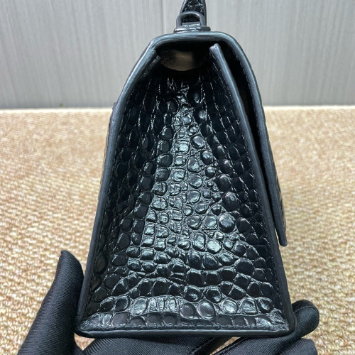 Balenciaga Hourglass Small Calfskin Crocodile Embossed Black