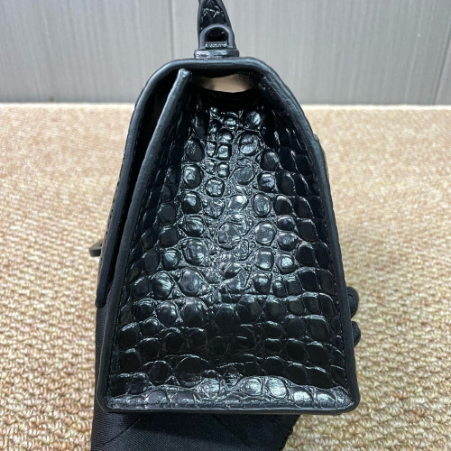 Balenciaga Hourglass Small Calfskin Crocodile Embossed Black