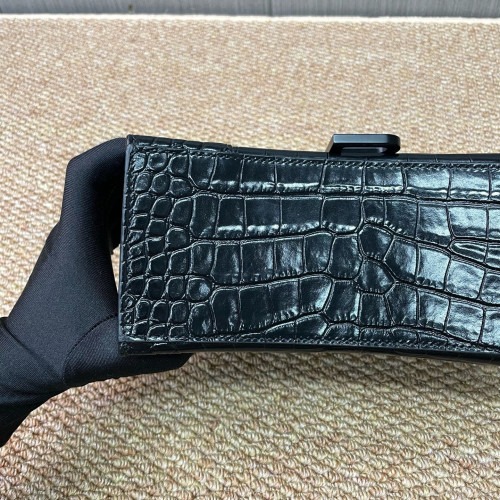 Balenciaga Hourglass Small Calfskin Crocodile Embossed Black