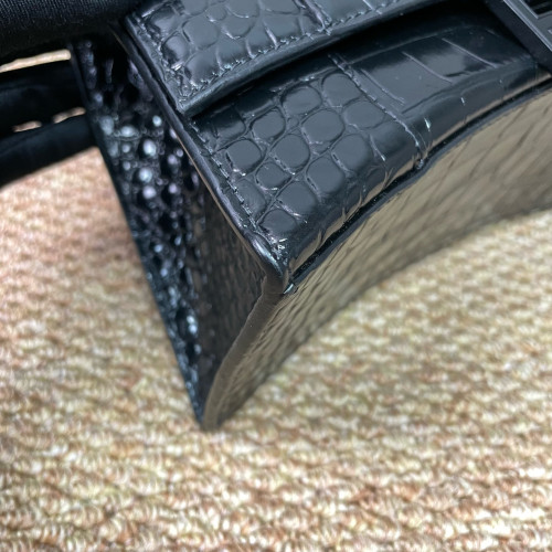 Balenciaga Hourglass Small Calfskin Crocodile Embossed Black