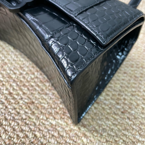 Balenciaga Hourglass Small Calfskin Crocodile Embossed Black