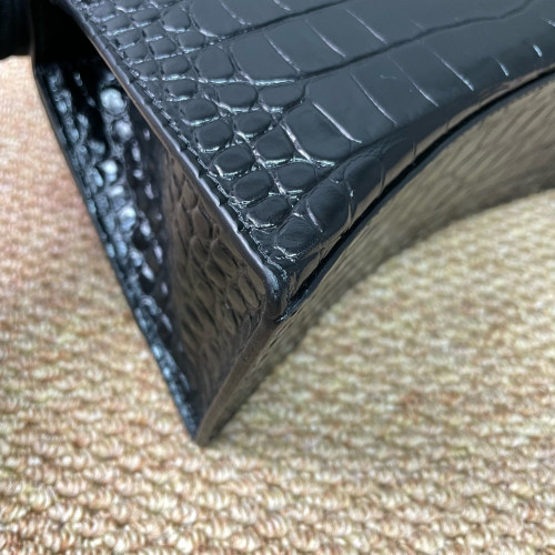 Balenciaga Hourglass Small Calfskin Crocodile Embossed Black