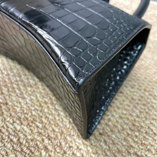 Balenciaga Hourglass Small Calfskin Crocodile Embossed Black