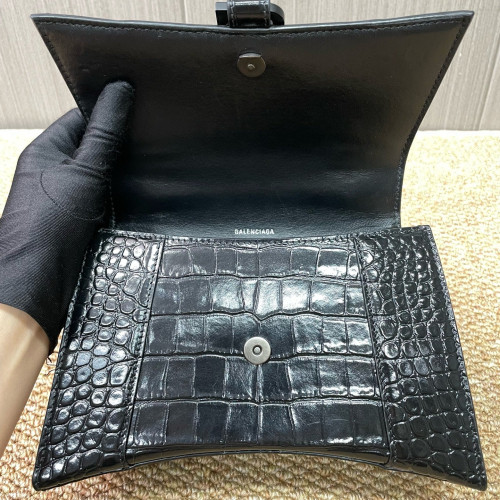 Balenciaga Hourglass Small Calfskin Crocodile Embossed Black